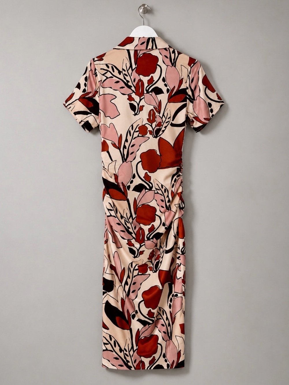 PrettyLittleThing Abstract Floral Print Ruched Midi Dress Size 8 NWT - Picture 6 of 10